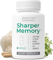 Sharper Memory™ Brain Supplement for Memory & Focus | Nootropic Formula for Brain Wellness with Lion’s Mane, Citicoline, Bacopa, PQQ, Resveratrol & Probiotics | 60 Capsules