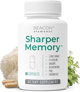 Sharper Memory™ Brain Supplement for Memory & Focus | Nootropic Formula for Brain Wellness with Lion’s Mane, Citicoline, Bacopa, PQQ, Resveratrol & Probiotics | 60 Capsules