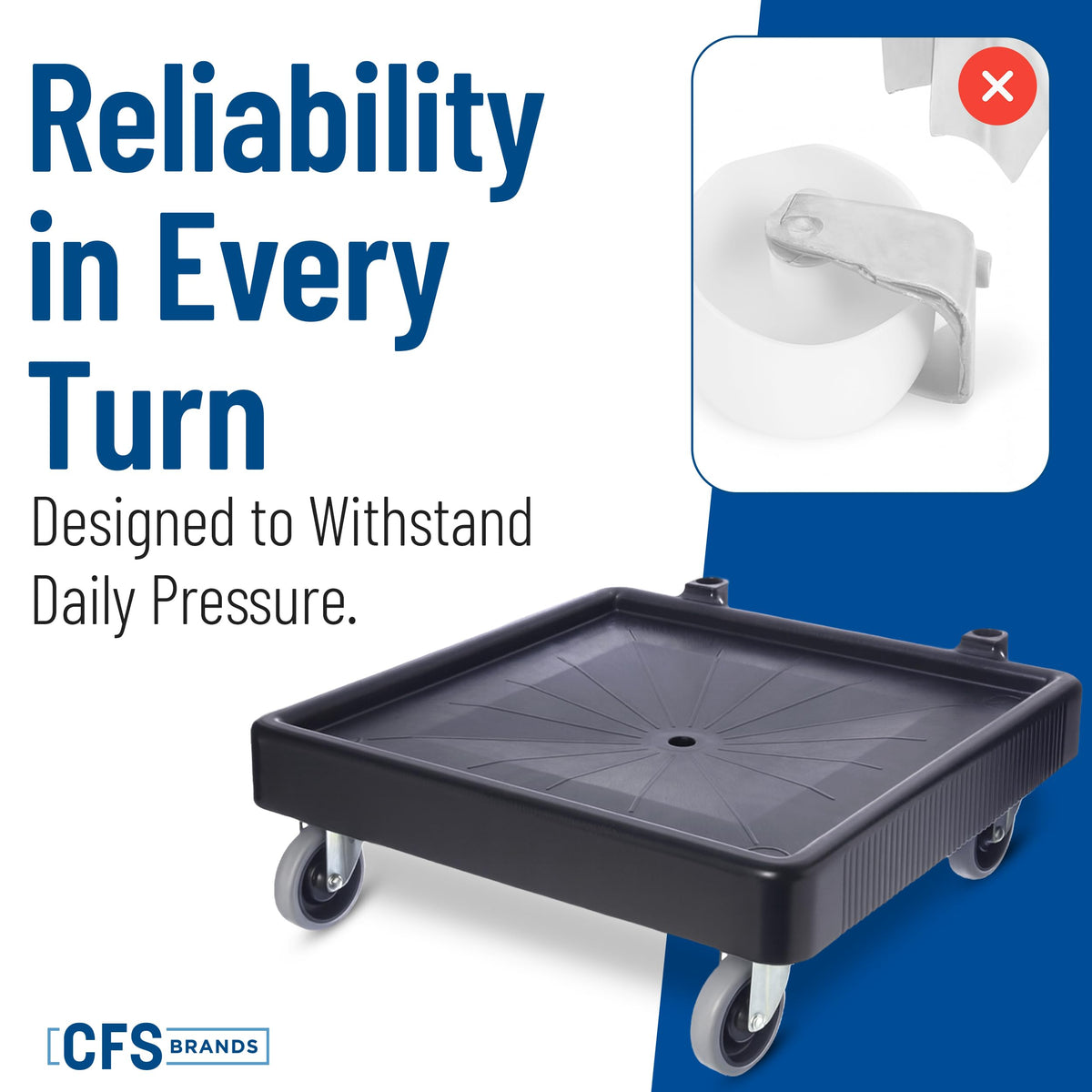 Carlisle FoodService Products E-Z Glide Warewashing Rack Dolly Dishwashing Rack Dolly with Drain for Kitchen and Restaurants – Plastic, 22.5 X 22.5 X 8 Inches, Black