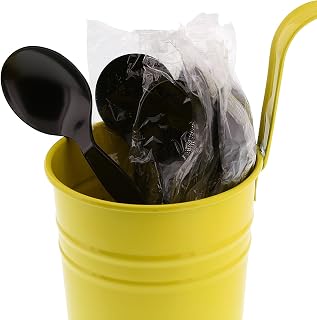 AmerCareRoyal Medium-Heavy Weight Individually Wrapped Disposable Polystyrene Plastic Soup Spoons for Restaurants and Catering, Black, Pack of 1000