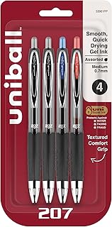 Uni-Ball 207™ Retractable Fraud Prevention Gel Pens, Medium Point, 0.7 mm, Black Barrels, Assorted Ink Colors, Pack Of 4