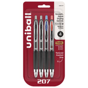 ® 207™ Retractable Fraud Prevention Gel Pens by Uni-Ball – 1 Count (Pack of 4), Plastic, Blue; Black; Red, Model 33961