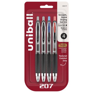 ® 207™ Retractable Fraud Prevention Gel Pens by Uni-Ball – 1 Count (Pack of 4), Plastic, Blue; Black; Red, Model 33961