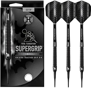 Harrows SUPERGRIP Black Edition 90% Tungsten Soft Tip Darts Set. Available in 16g, 18g, 20g - Includes Supergrip Shafts & Supergrip Flights
