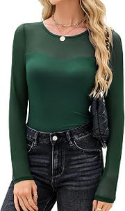 Long Sleeve Tops for Women Cutout Mesh