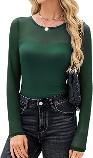 Long Sleeve Tops for Women Cutout Mesh