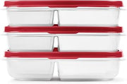 Rubbermaid 3-Pack Plastic Food Storage and Kitchen Organization Container with Dividers for Leftovers and Meal Prep, 5.1 Cup Capacity, Red