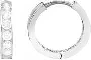 Sterling Silver Channel-set Cubic Zirconia CZ Huggie Hoop Earrings (11mm, 13mm, 14.5mm)