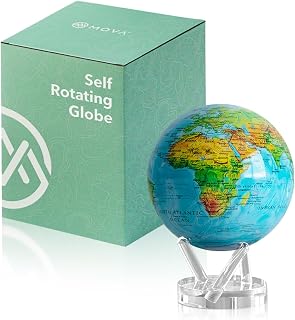 MOVA Self Rotating Globe, Ocean Blue Relief Prestige (8.5") | solar powered globe, no batteries or cords, gift for geography lovers, premium kinetic display, office desk decor