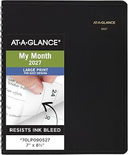 AT-A-GLANCE 2027 Planner, Monthly, 7" x 8.75", Large Print, Unruled Daily Blocks, Black (70LP090527)