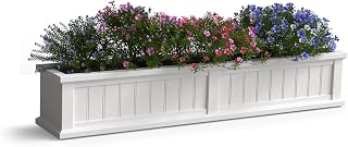 Mayne Cape Cod 60in Self-Watering Rectangular Window Box Planter, White | Self-watering, All season, Fade resistant, Mounting brackets included, Built-in overflow, 15-year warranty