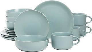 10 Strawberry Street Wazee Matte Coupe Dinnerware Set, 16 pc, Mineral Blue