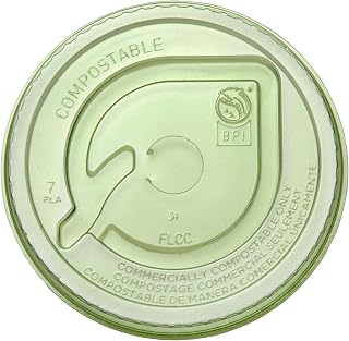 Vegware Compostable 96-Series Cold Cup Lids, Case of 1000, Veridian Green Flat Lid with Straw Hole, Made From PLA Renewable Plant Based Plastic, Clear For Visibility