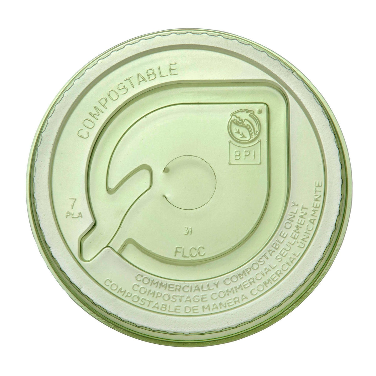 Compostable 96-Series Cold Cup Lids by Vegware – PLA, Green, Pack of 1000, Model VW-FLCCGN