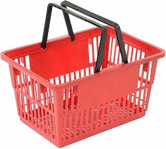 Red Plastic Shopping Basket with Plastic Handle, Large, 19-3/8"L X 13-1/4"W X 10"H - Lot of 12