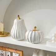 Festglox Resin Pumpkin Decor, White and Gold, Set of 2