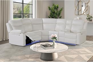 Global Furniture USA U6026 Blanche White Right Side Facing SECTIONAL with LED and Speaker