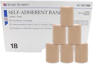 Henry Schein Self-Adherent Bandage Wrap, 4" x 5 Yds, Tan, Latex Free, 18 Ct