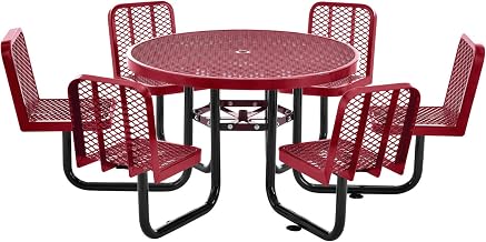 46" Round Carousel Picnic Table with 6 Seats by Global Industrial – 46" Dia. x 29"H, Metal, Red, Model 277590RD