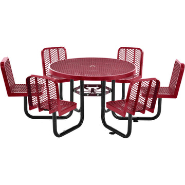 46" Round Carousel Picnic Table with 6 Seats by Global Industrial – 46" Dia. x 29"H, Metal, Red, Model 277590RD