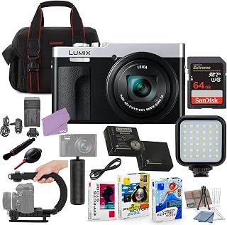 Panasonic ZS99 Digital Camera (Silver) Bundle + Accessory Package with 64GB Memory, LED Light, U-Grip, Case, Extra Battery, Software & More (22 Items)
