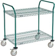 Nexel Utility Cart, 2 Shelf, Poly-Green, 36" L x 24" W x 39" H, Polyurethane Brake Casters
