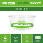 12 oz Clear Round Deli Container by Responsible Products – 12 oz, 12.0 fluid_ounces, Other, Clear, Model RP-PLARDC12-117-500