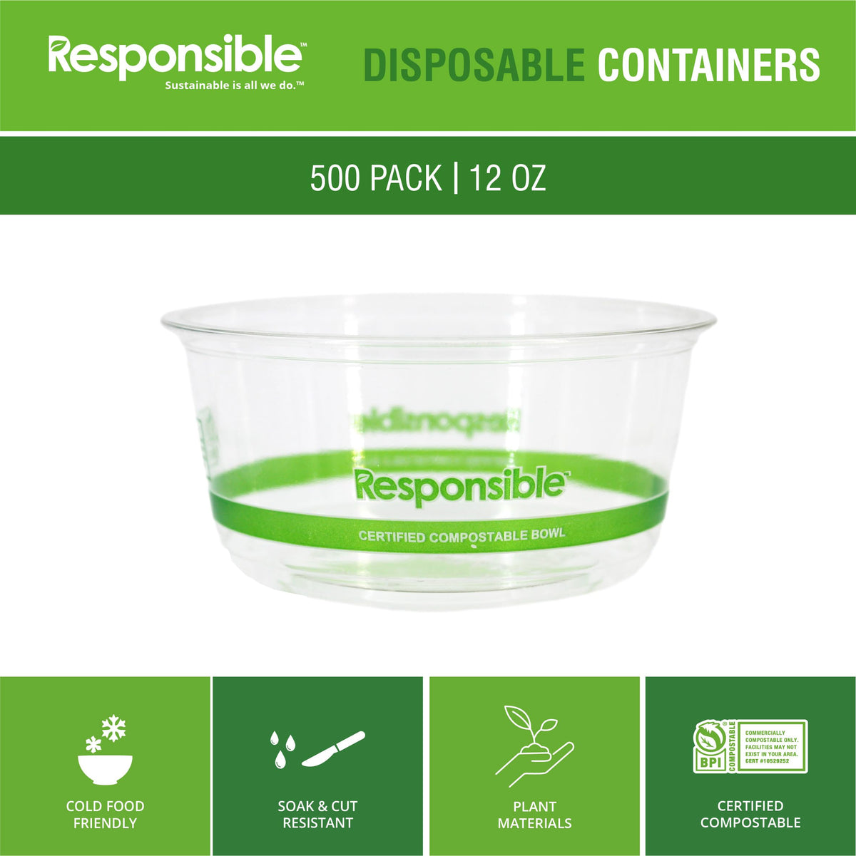 12 oz Clear Round Deli Container by Responsible Products – 12 oz, 12.0 fluid_ounces, Other, Clear, Model RP-PLARDC12-117-500