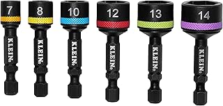 KLEIN TOOLS 32926SM 2-Inch Magnetic Power Nut Setters, Compact Impact Driver Set, Color-Coded, Metric, Impact-Rated, 6-Piece
