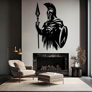 Modern Minimalist Art Metal wall Decor Spartan Warrior Art,Helmet Greek Soldier,Ancient ation,Living Room Office Hanging (Black,30"x20"/76x51cm)
