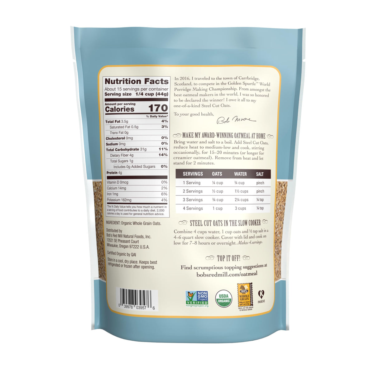 Bob's Red Mill 24 Ounce (Pack of 4) / Natural / Resealable Breakfast Foods