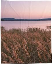 Cozy Velveteen Plush Blanket - Lakeside Meadow with Tall Reeds Swaying
