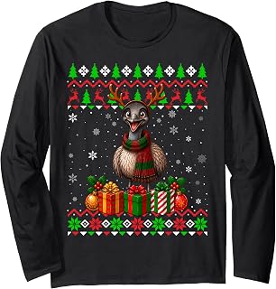Emu Bird Christmas Ugly Sweaters Festive Emu Xmas Long Sleeve T-Shirt
