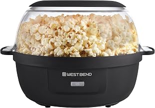 West Bend Stir Crazy Hot Oil Popcorn Popper, Popcorn Maker Machine with Large Serving Bowl Lid and Stirring Rod, 6 Qt, Black