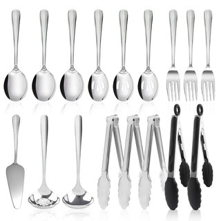 Kzovone Serving Utensils Set, Stainless Steel, 17 Pieces, Silver