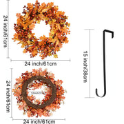 BHHDA Autumn Wreath, 24 Inch Berry Maple Leaf, Fall Decor