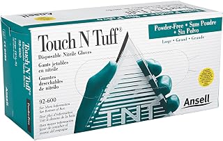 Ansell 92-600-8.5-9 Touch N Tuff Disposable Gloves, Powder Free, Nitrile, 4 mil, Size 8.5 - 9, Green