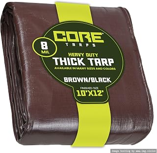 Core Tarps Heavy Duty 8 Mil Tarp Cover, Waterproof, UV Resistant, Rip and Tear Proof, Poly Tarpaulin with Reinforced Edges for Roof, Patio, Pool, Boat. (Brown/Black 10′ X 12′)