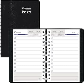 Blueline 2025 DuraGlobe™ Daily Appointment Book, 12 Months, January to December, Twin-Wire Binding, 8" x 5", Black (C210.21T-25)