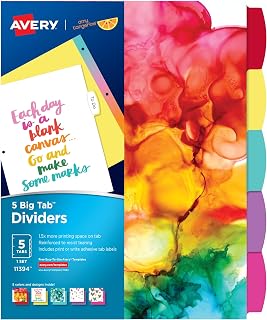 Avery Amy Tangerine Big Tab Dividers, 5-Tab, Multicolor, 1 Set