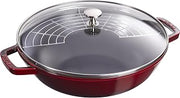 STAUB Cast Iron Perfect Pan, Wok, Dutch Oven, 4.5-quart, serves 4-5, Made in France, Grenadine