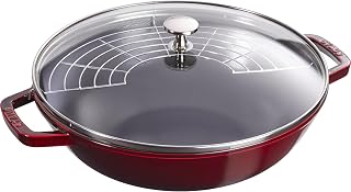 STAUB Cast Iron Perfect Pan, Wok, Dutch Oven, 4.5-quart, serves 4-5, Made in France, Grenadine
