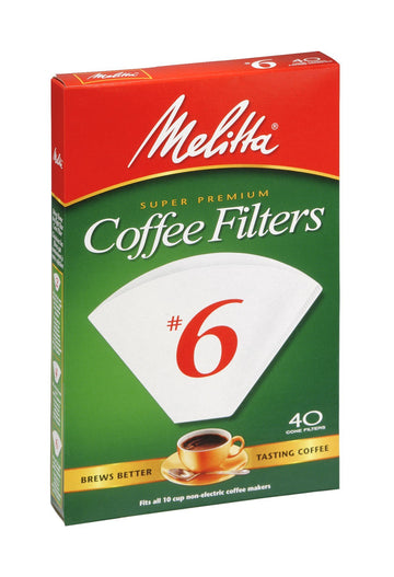 Cone Coffee Filters White No. 6 40 Count by Melitta – 1 Case (12 Boxes), Others, White, Pack of 9, Model 626402