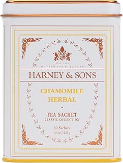 Harney & Sons Classic Chamomile Herbal Tea, 20 Sachets in Tin | Egyptian chamomile flower herbal tea. Naturally caffeine free.