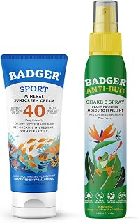 Badger Mineral Sunscreen & Bug Spray Combo - SPF 40 Reef Safe Sport Sunscreen w/Zinc Oxide & DEET-Free Natural Insect Repellent