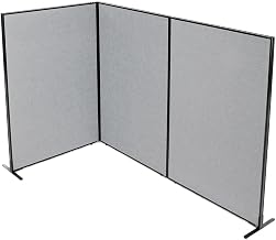 Global Industrial 48-1/4"W x 72" H Freestanding 3-Panel Corner Room Divider, Gray