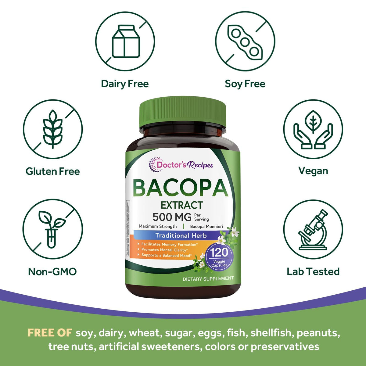 Bacopa Monnieri by Doctor's Recipes – 120 Count (Pack of 1)