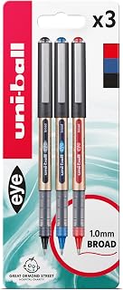 Uni-Ball UB-150-10 Eye Broad Rollerball 3pc Blister Black/Blue/Red Plastic Free Packaging
