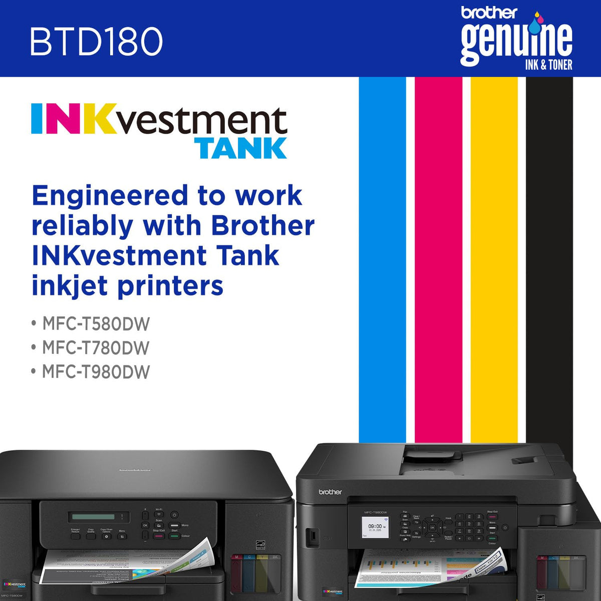 Genuine High Yield Magenta Ink Bottle by Brother – Magenta, Model BTD180M