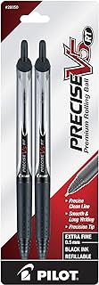 PILOT Precise V5 RT Rollerball Pens, Black, Pack of 2